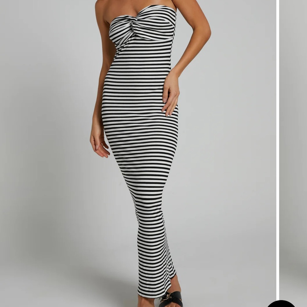 Showpo Black and White Strapless Twist Maxi Dress